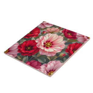 Azulejo De Cerâmica Flores rosa, vermelhas e malvas