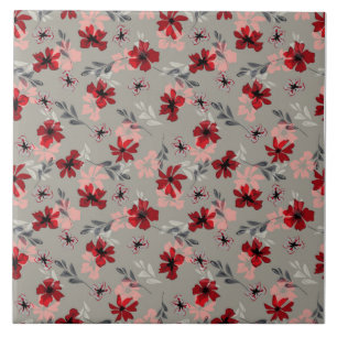 Azulejo De Cerâmica Flores rosa-vermelho em um fundo cinza.