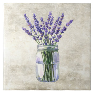 Azulejo De Cerâmica Flores Rústicas Lavanda em Jarra Antiga