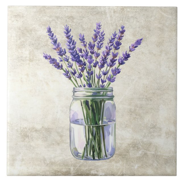 Azulejo De Cerâmica Flores Rústicas Lavanda em Jarra Antiga (Frente)