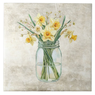 Azulejo De Cerâmica Flores Rústicas Narcisos em Jarra Antiga