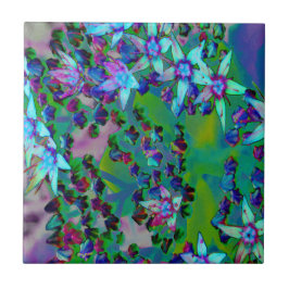Azulejo De Cerâmica Flores-Sedum Sucultas em Aqua, Roxo e Azul