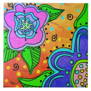 Azulejo De Cerâmica Flores Selvagens - Abstrato Digital Painting