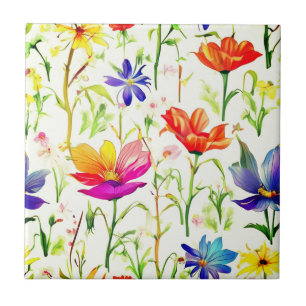 Azulejo De Cerâmica Flores selvagens coloridas num campo