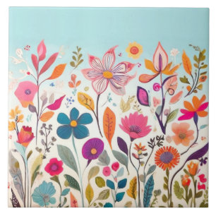Azulejo De Cerâmica Flores Selvagens de Verão - Flores Coloridas