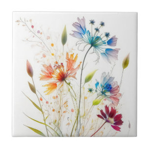 Azulejo De Cerâmica Flores Selvagens Modernas de Aquarela