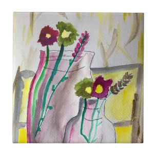 Azulejo De Cerâmica Flores selvagens na vase abstrato art
