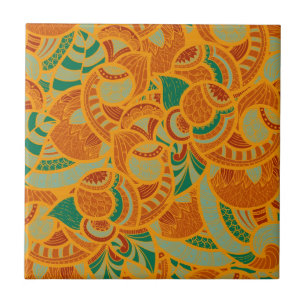 Azulejo De Cerâmica Flores sem costura abstrato de laranja