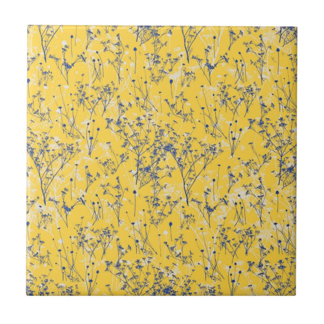 Azulejo De Cerâmica Flores silvestres Abstrato modernas de amarelo-mos (Frente)