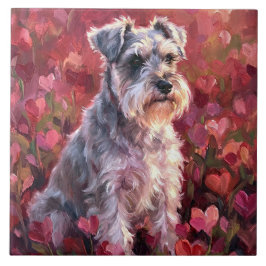 Azulejo De Cerâmica Flores Silvestres em Forma de Coração de Schnauzer