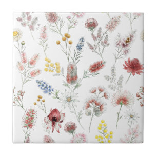 Azulejo De Cerâmica Flores Silvestres Românticas em Aquarela Pastel