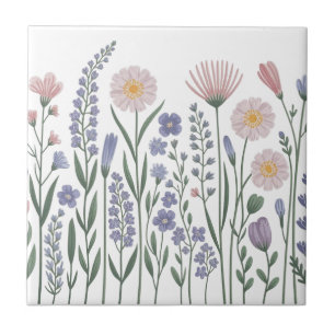 Azulejo De Cerâmica Flores silvestres simples e fofas elegantes modern