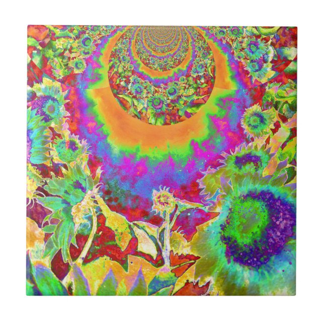 Azulejo De Cerâmica Flores solares elegantes boêmicas (Frente)