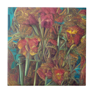 Azulejo De Cerâmica Flores surreais, cor-de-rosa, arte digital