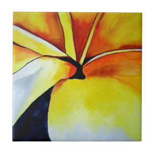 Azulejo De Cerâmica Flores tropicais de Frangipani, abstrato