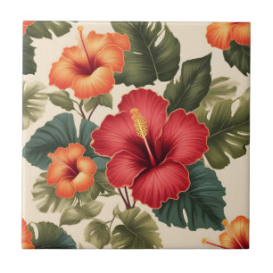 Azulejo De Cerâmica Flores Tropicais De Hibisco Retro