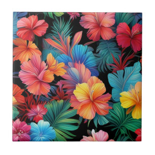 Azulejo De Cerâmica Flores Tropicais De Laranja Floral Com Folhas-6677