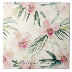 Azulejo De Cerâmica Flores Tropicais de Orquídeas bonito Rosa