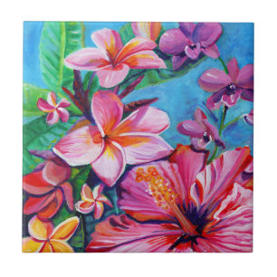 Azulejo De Cerâmica Flores Tropicais do Havaí