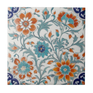 Azulejo De Cerâmica Flores Turcas Azuis Azuis-Laranja Azul-Laranja-Tur