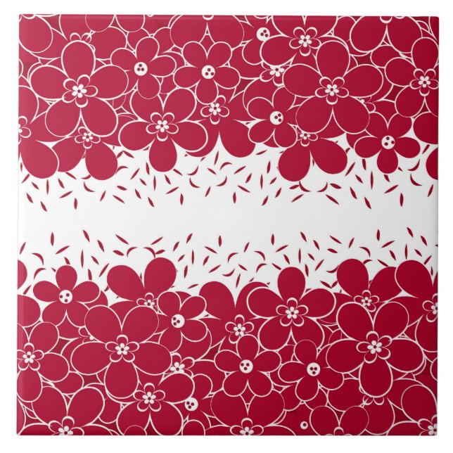 Azulejo De Cerâmica Flores vermelhas margaridas sobre fundo branco (Frente)