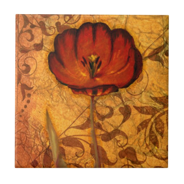 Azulejo De Cerâmica Flores vermelhas mim (Frente)