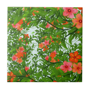 Azulejo De Cerâmica Flores Vermelhas no Verde