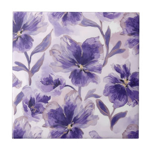 Azulejo De Cerâmica Flores Violetas Aquarela Flores Roxas Pintadas