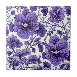 Azulejo De Cerâmica Flores Violetas Roxas Flores Botânicas Sem Costura