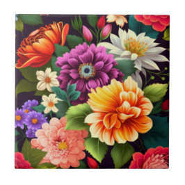 Azulejo De Cerâmica Flores vívidas coloridas