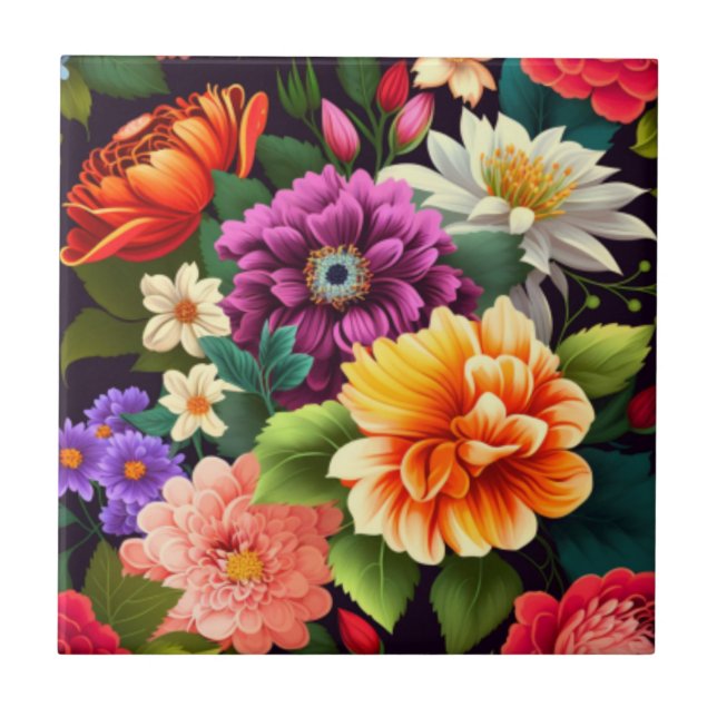 Azulejo De Cerâmica Flores vívidas coloridas (Frente)