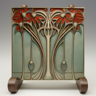 Azulejo De Cerâmica Florescer ao Pôr do Sol Art Nouveau