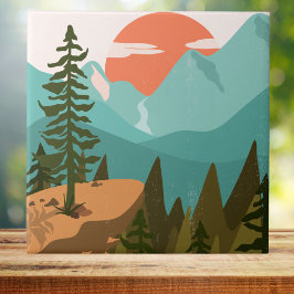 Azulejo De Cerâmica Floresta Abstrato moderna, montanhas e nascer do S