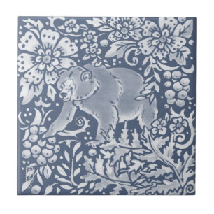 Azulejo De Cerâmica Floresta Animal da Floresta do Urso Azul