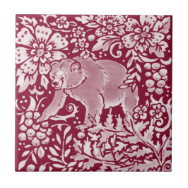 Azulejo De Cerâmica Floresta Animal da Floresta do Urso Burgunado