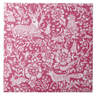 Azulejo De Cerâmica Floresta Animal Woodland Natureza Magenta Fantasy