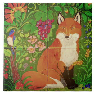 Azulejo De Cerâmica Floresta Brilhante / Pássaro da Raposa / Uvas Flo