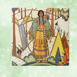 Azulejo De Cerâmica Floresta da vila da mulher do nativo americano do