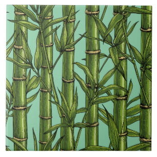 Azulejo De Cerâmica Floresta de bambu em azul claro