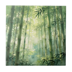 Azulejo De Cerâmica Floresta de Bambu Serena Brilho de Nevoeiro
