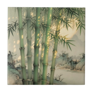 Azulejo De Cerâmica Floresta de Bambu Verde Tinta Chinesa