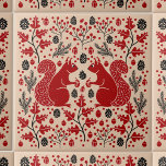 Azulejo De Cerâmica Floresta de Esquilo<br><div class="desc">Pavimentos florestais de esquilo vermelho com pínus,  ramais de pinheiros,  bolotas,  folhas de carvalho e bagas. Perfeito para uma casa de lago ou decoração sazonal. Arte original de Nic Squirrell.</div>