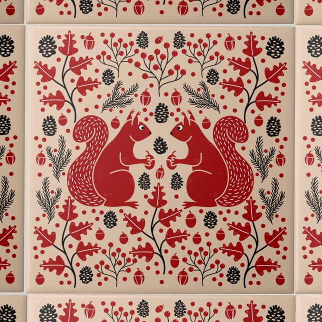 Azulejo De Cerâmica Floresta de Esquilo (Squirrel in the Forest pattern ceramic tile)