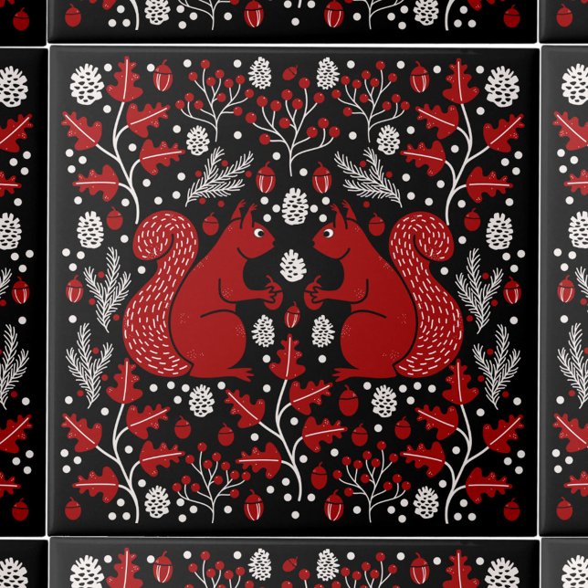 Azulejo De Cerâmica Floresta de Esquilo (Squirrel in the Forest pattern ceramic tile)