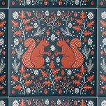 Azulejo De Cerâmica Floresta de Esquilo<br><div class="desc">Padrão florestal de esquilos vermelhos com cones de pínus,  ramificações de pinheiros,  bolotas,  folhas de carvalho e bagas em fundo verde-negro. Perfeito para uma casa de lago ou decoração sazonal. Arte original de Nic Squirrell.</div>