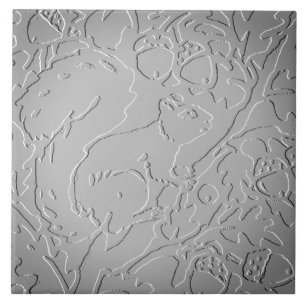 Azulejo De Cerâmica Floresta De Esquilo De Ombre cinza Emboscada Acorn