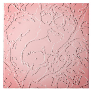 Azulejo De Cerâmica Floresta De Esquilo De Ombre Rosa Emboscada Acorn