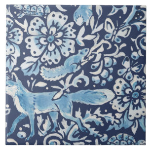 Azulejo De Cerâmica Floresta de Fantasia Azul Mural Floresta Fox Infer