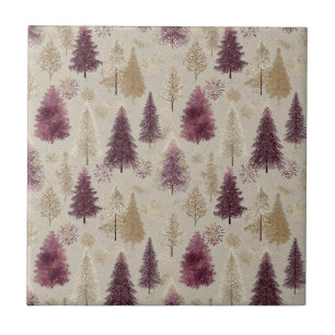 Azulejo De Cerâmica Floresta de Inverno Ouro Borgonha Elegante Neve