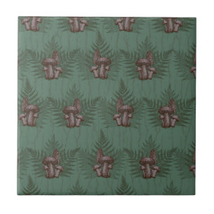 Azulejo De Cerâmica Floresta de samambaia de cogumelo
